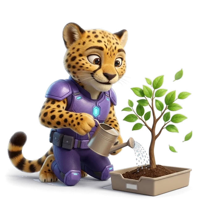 AT Valid cheetah nurturing a growing plant